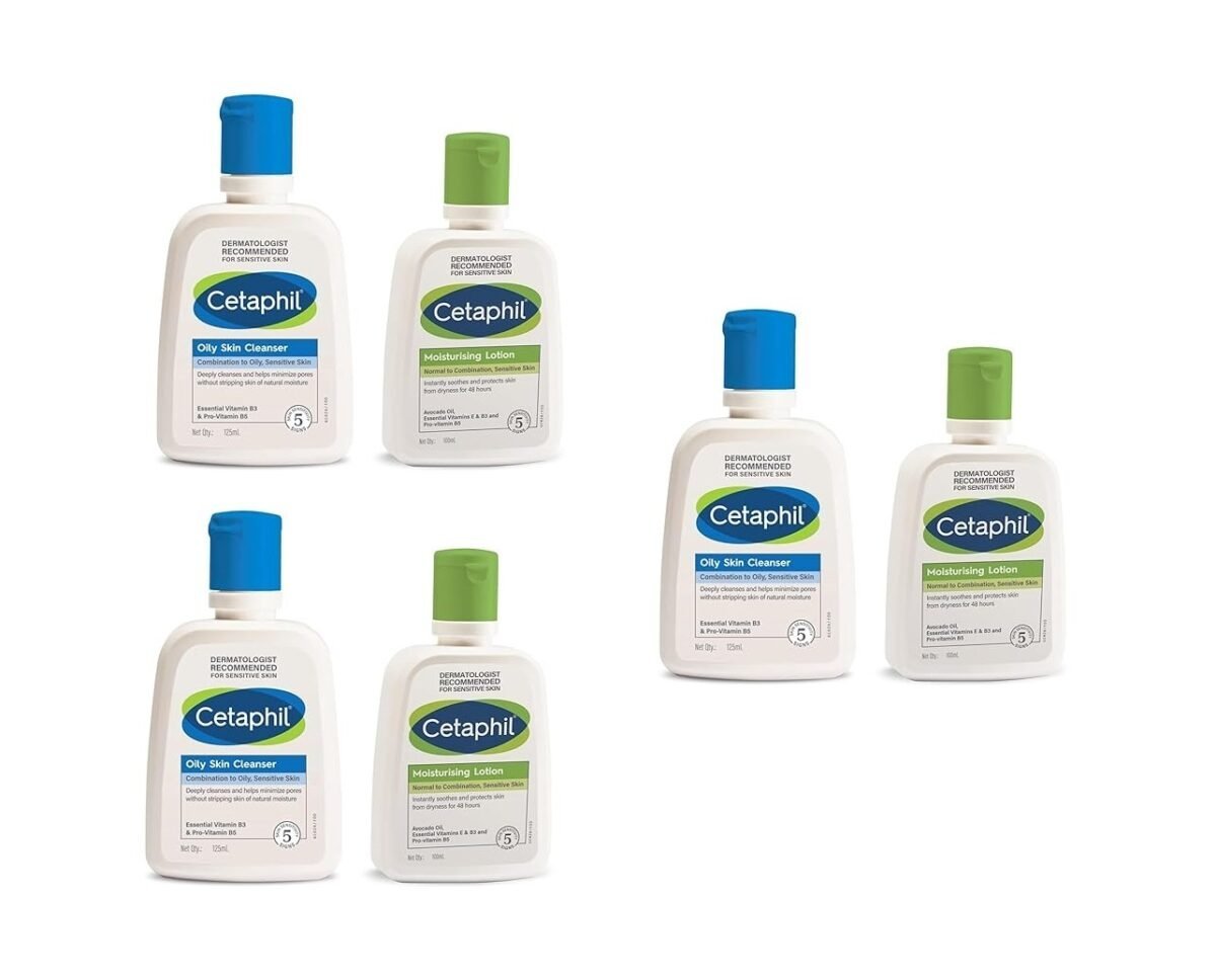 Cetaphil Moisturizing Lotion 100ml  for Normal to Combination & Cetaphil Oily Skin Cleanser, 125ml (Pack Of 6)
