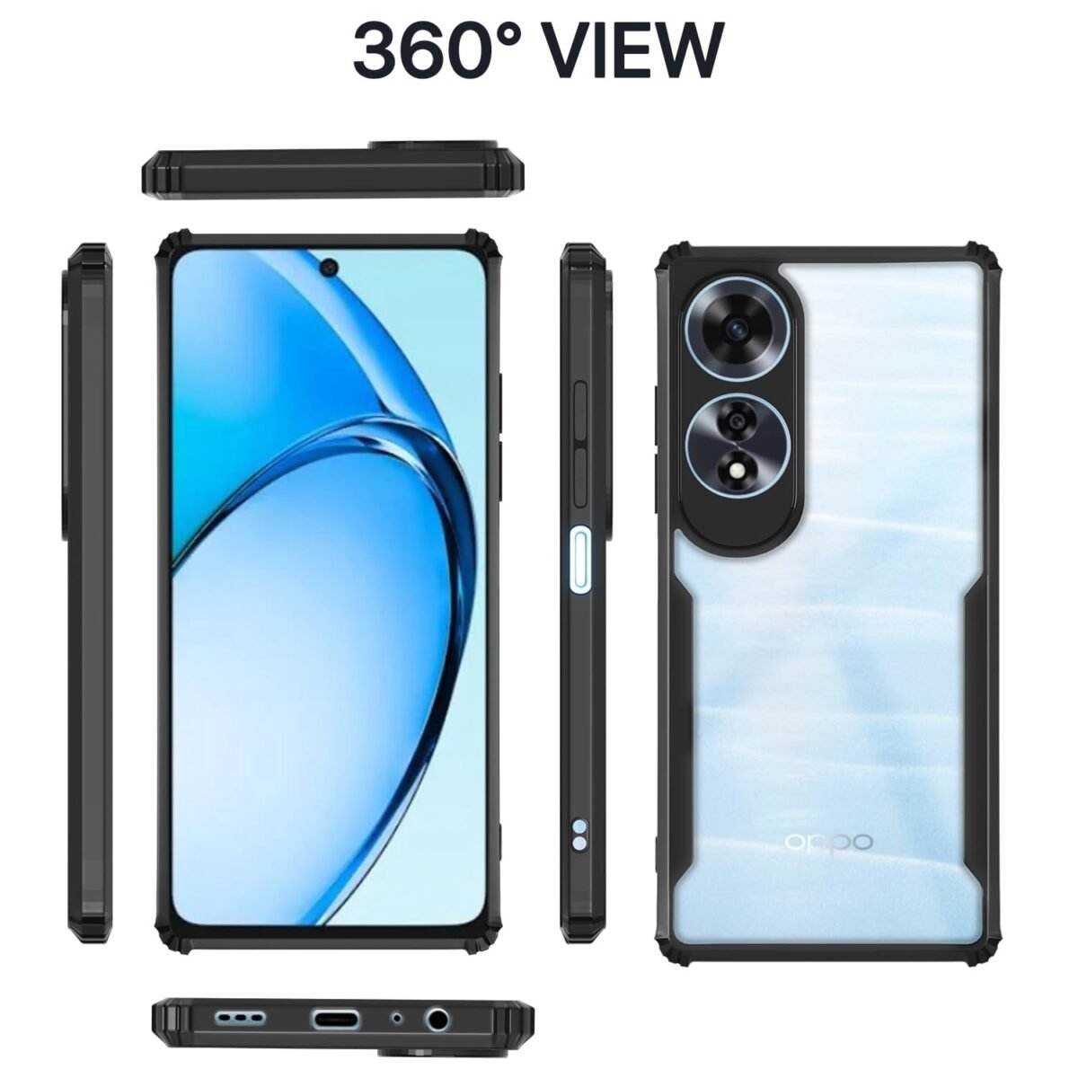 Oppo A60 4G Back Cover | Crystal Clear Transparent Back | Ultra Hyrbid | Full Camera Protection (Black)