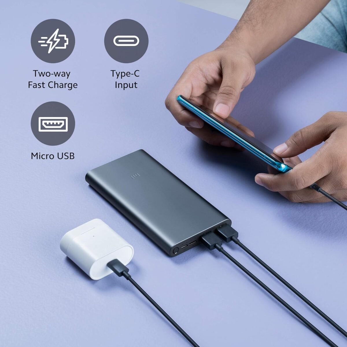 MI 10000mAH Li-Polymer, Micro-USB and Type C input port, Power Bank 3i with 18W Fast Charging (Midnight Black)