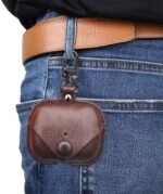 Leather Cover Compatible with Boat Airdopes 161 Protective Leather Case Cover with Carabiner Hook (Dark Brown)