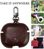 Leather Cover Compatible with Boat Airdopes 161 Protective Leather Case Cover with Carabiner Hook (Dark Brown)
