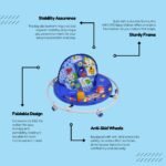 Baby Walker Suitable from 6 to 18 Months | 360 Degree Wheels | Anti-Skid Wheels, Foldable Design, Washable Seat" - Blue