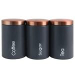 METKING Tea Sugar Coffee Containers Set - Black Color Coated Canisters for Your Kitchen, Perfect Sugar Tea Container Set, Tea