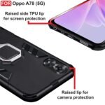 Plastic Oppo A78 (5G) Defender Case | Rotating Ring Holder & Kickstand In-Built | Military Grade Armor | Bumper Back Cover