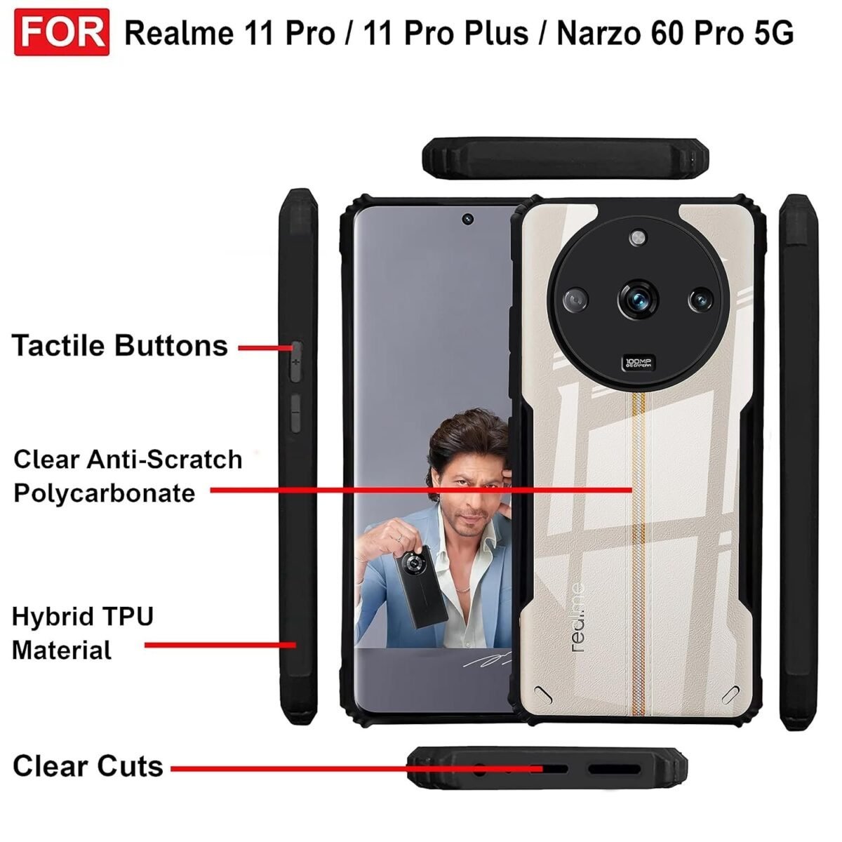Back Case Cover for, Realme 11 Pro Plus 5G (Polycarbonate, Thermoplastic Polyurethane_Matte Black) -Eagle