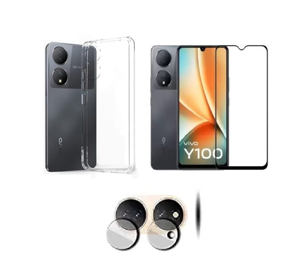 Vivo Y100 5G Transparent Silicone Back Cover | Tempered Glass + Camera Lens Protector Combo Pack