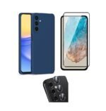 3 in 1 Combo Pack for Samsung Galaxy A15 5G – Silicone Blue Cover (Back Cover + Camera Lens Protector + Tempered Glass)