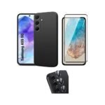 3 in 1 Combo Pack for Samsung Galaxy A55 5G – Silicone Black Cover (Back Cover + Camera Lens Protector + Tempered Glass)