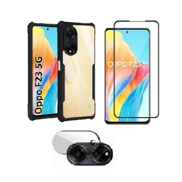 3 in 1 Combo Pack for Oppo F23 5G – Eagle Black (Back Cover + Camera Lens Protector + Tempered Glass)
