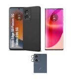 Motorola Edge 50 Fusion 5G Silicone Black Cover Case | Soft Micro-Fibre Lining | + 3-in-1 Combo (Camera Lens & Screen Glass)