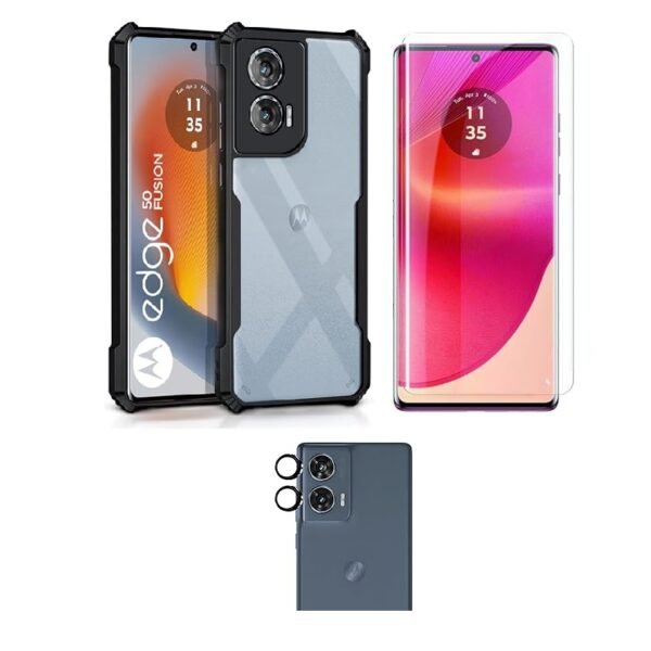 3 in 1 Combo Pack for Motorola Moto Edge 50 Fusion 5G – Eagle Cover (Back Cover + Camera Lens Protector + Tempered Glass)
