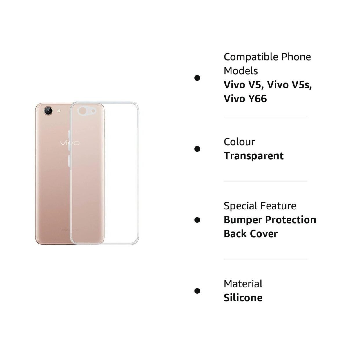 Back Cover for Vivo V5 / Vivo V5S / Vivo Y69/ Vivo Y67/ Vivo Y66 (Transparent)