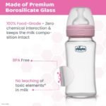 Chicco Well-Being Glass Feeding Bottle (240ml, Medium Flow) (Pink)