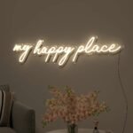 OMI Neon Signs Light For Wall Home Decor My Happy Place Neon Sign Board For Bedroom Home Living Room Decoration Cafe Bar Restaurant Birthday Gifts (Warm White)