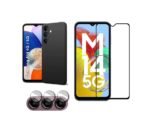 3 in 1 Combo Pack for Samsung Galaxy A14 5G – Silicone Black (Back Cover + Camera Lens Protector + Tempered Glass)