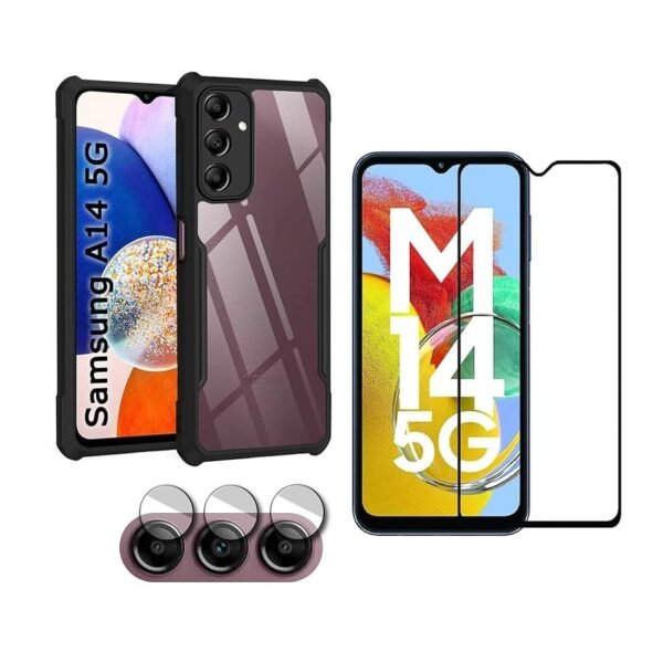 3 in 1 Combo Pack for Samsung Galaxy A14 5G – Eagle Black (Back Cover + Camera Lens Protector + Tempered Glass)