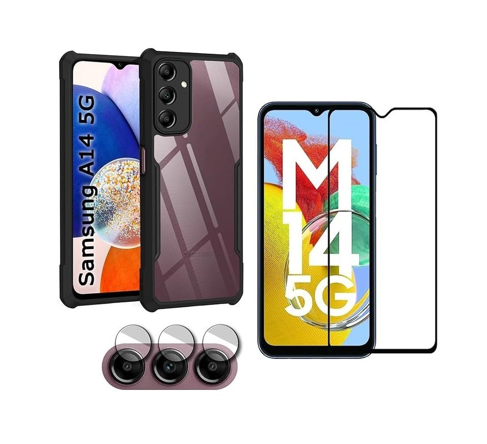 3 in 1 Combo Pack for Samsung Galaxy A14 5G – Eagle Black (Back Cover + Camera Lens Protector + Tempered Glass)