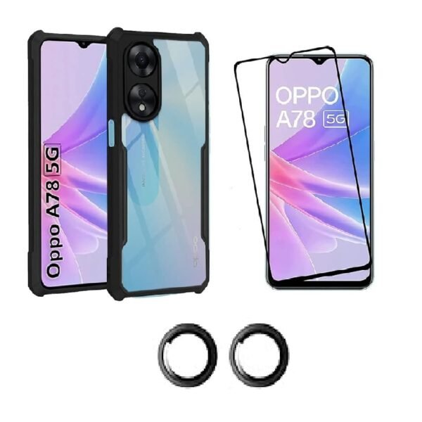 3 in 1 Combo Pack for Oppo A78 5G – Eagle Black (Back Cover + Camera Lens Protector + Tempered Glass)