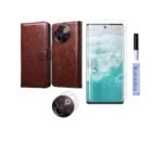 3 in 1 Combo Pack for Vivo V30e 5G – Flip Brown Cover (Back Cover + Camera Lens Protector + Tempered Glass)