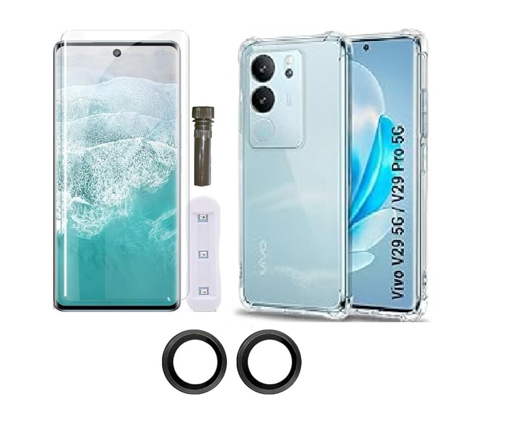 Combo Tempered Glass + Camera Lens Protector Vivo V29 / Vivo S17 / S17 Pro 5G Transparent Flexible Silicone Back Cover