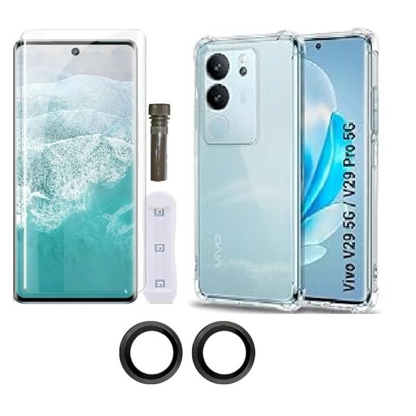 Combo Tempered Glass + Camera Lens Protector Vivo V29 / Vivo S17 / S17 Pro 5G Transparent Flexible Silicone Back Cover