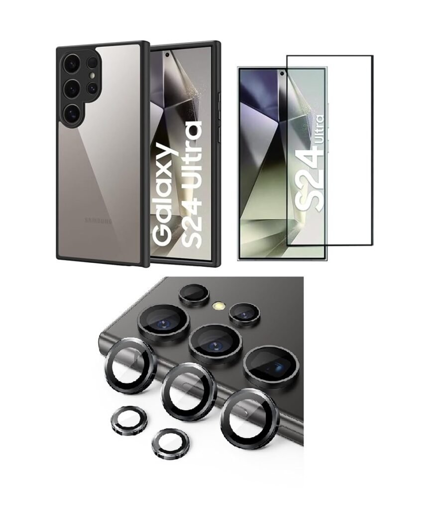 3 in 1 Combo Pack for Samsung Galaxy S24 Ultra 5G – Eagle Cover (Back Cover + Camera Lens Protector + Tempered Glass)