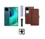 3 in 1 Combo Pack for Vivo V30 Pro 5G – Flip Brown (Back Cover + Camera Lens Protector + Tempered Glass)