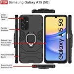 Samsung Galaxy A15 (5G) Defender Case | Rotating Ring Holder & Kickstand in-Built | Military Grade Armor | Bumper Back Cover (Black) D5