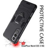 Armor Bumper Back Case Cover for OnePlus Nord CE 4 5G | Ring Holder & Kickstand in-Built | 360 Degree Protection Back Case Cover | (PC & TPU, Black)