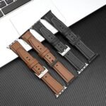 Priefy Sweatproof Leather Silicone Rubber Sports Replacement Straps With Metal Buckle Clasp Compatible With Apple Watch Strap