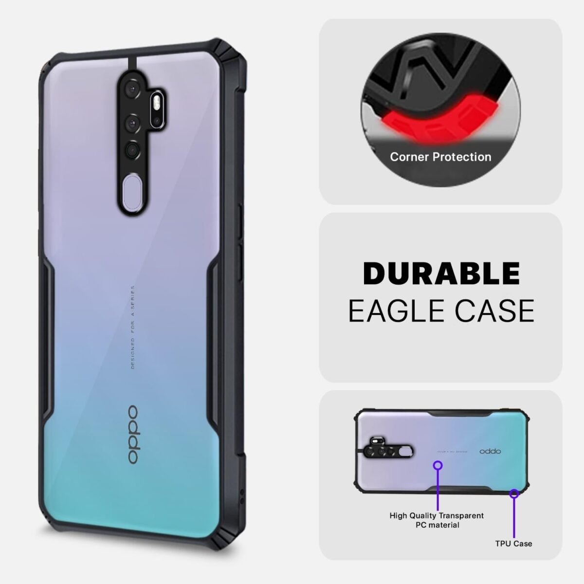 Oppo A5 2020/A9 2020 Back Cover Crystal Clear Transparent Back Ultra Hyrbid Full Camera Protection (Eagle)
