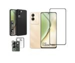 3 in 1 Combo Pack for Vivo Y200 5G – Silicone Black, Back Cover (Back Cover + Camera Lens Protector + Tempered Glass)