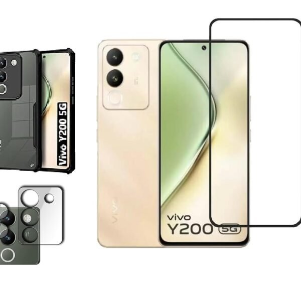 3 in 1 Combo Pack for Vivo Y200 5G – (Eagle) Transparent Back Cover (Back Cover + Camera Lens Protector + Tempered Glass)