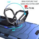 Armor Bumper Back Case Cover for Vivo Y200e 5G T3 5G | Ring Holder & Kickstand in-Built | 360 Degree Protection Back Case Cover (PC & TPU, Greyish Blue)