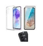 3 in 1 Combo Pack for Samsung Galaxy A55 5G – Transparent Back Cover (Back Cover + Camera Lens Protector + Tempered Glass)