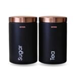 METKING Tea Sugar Coffee Containers Set - Black Color Coated Canisters for Your Kitchen, Perfect Sugar Tea Container Set, Tea