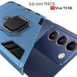 Armor Bumper Back Case Cover for Vivo Y200e 5G T3 5G | Ring Holder & Kickstand in-Built | 360 Degree Protection Back Case Cover (PC & TPU, Greyish Blue)
