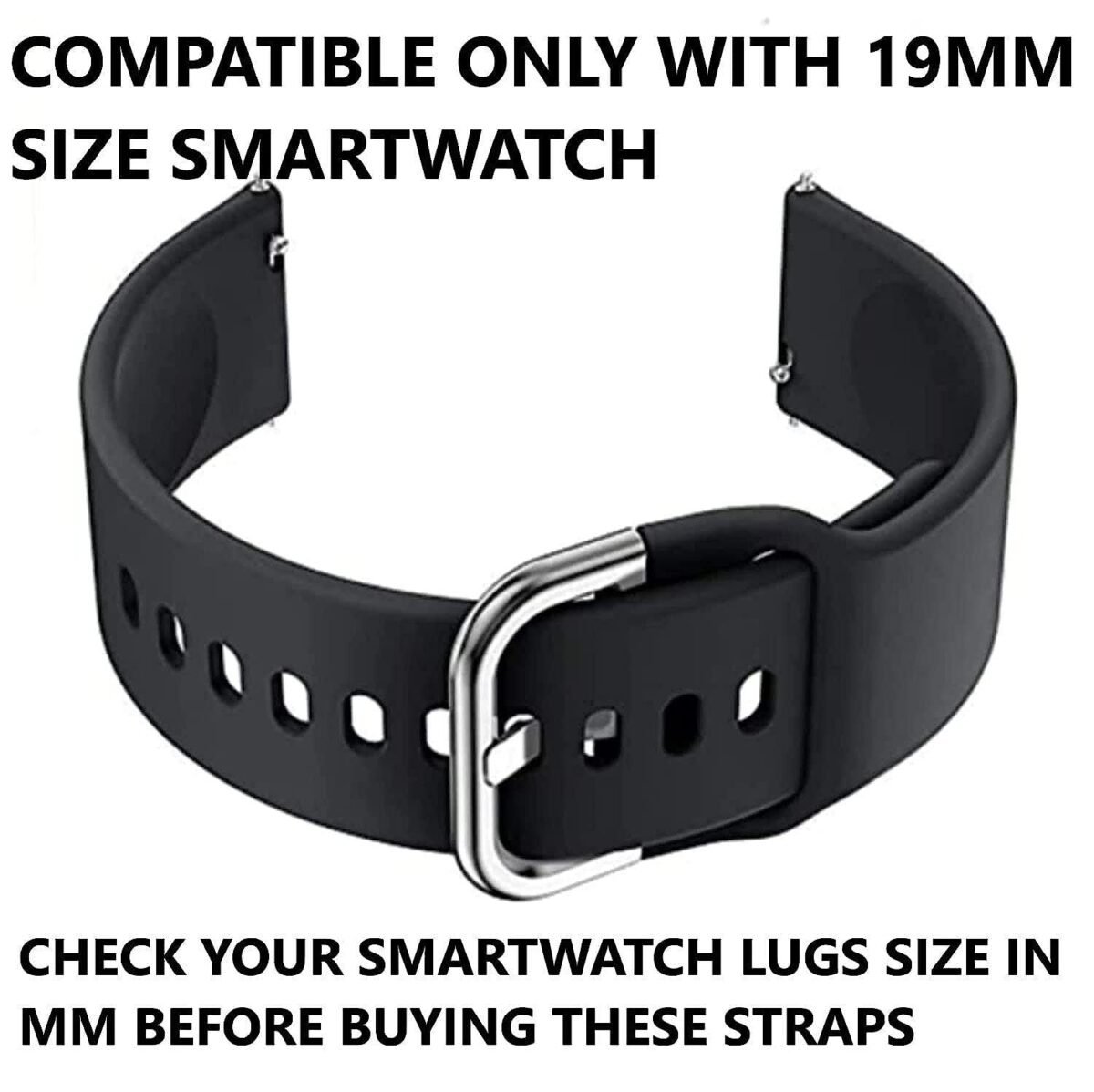 JBJ Soft Silicone 19mm Smartwatch Strap Metal Button Compatible with Noise Colorfit Pro 2/Oxy/Pulse/Beat, Boat Storm Smart