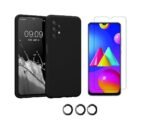 3 in 1 Combo Pack for Samsung Galaxy A13 4G – Silicone Black Cover (Back Cover + Camera Lens Protector + Tempered Glass)