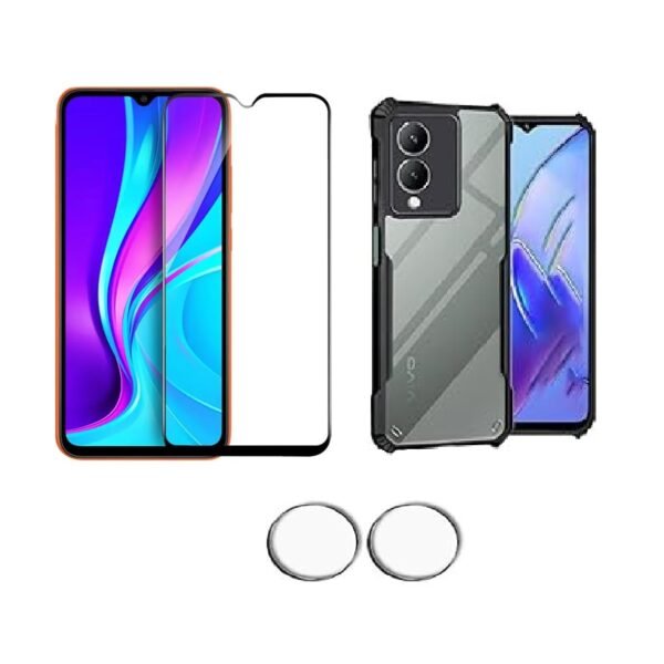 3 in 1 Combo Pack for Vivo Y28 5G –  Eagle -Transparent Back Cover (Back Cover + Camera Lens Protector + Tempered Glass)