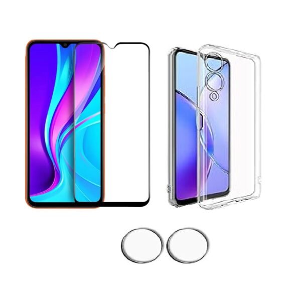 3 in 1 Combo Pack for Vivo Y28 5G – Transparent Back Cover (Back Cover + Camera Lens Protector + Tempered Glass)