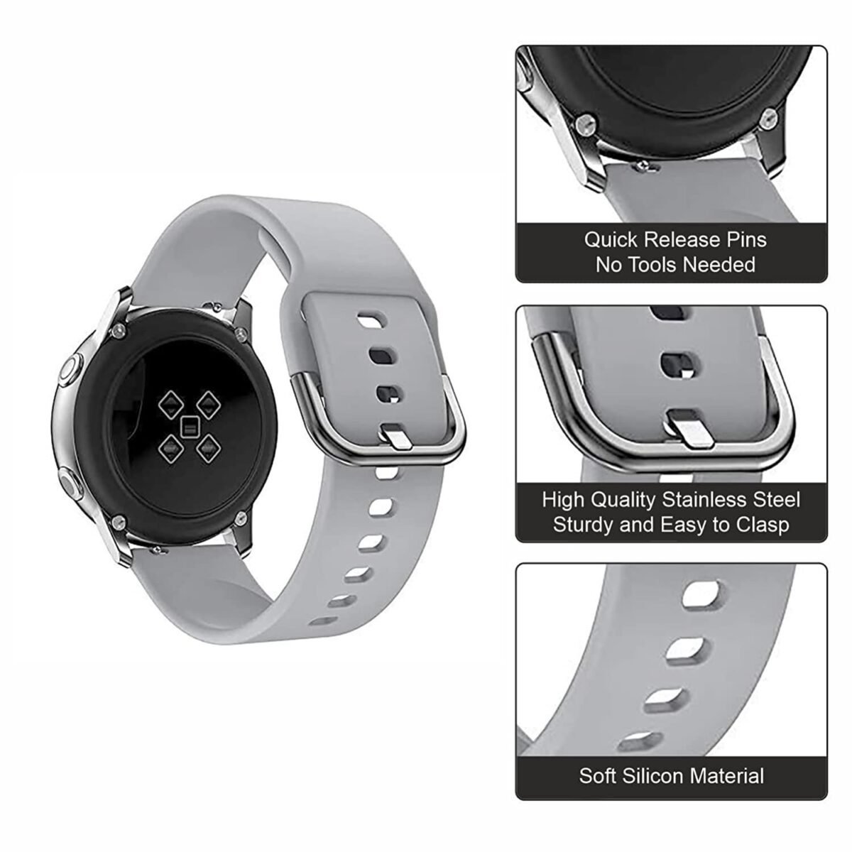 JBJ 19mm Watch Strap with Stainless Steel Buckle Compatible with Noise Colorfit Pro 2, Storm Smart Watch Soft Silicone