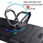 Armor Bumper Back Case Cover for Vivo Y200e 5G T3 5G | Ring Holder & Kickstand in-Built | 360 Degree Protection Back Case Cover (PC & TPU, Greyish Blue)