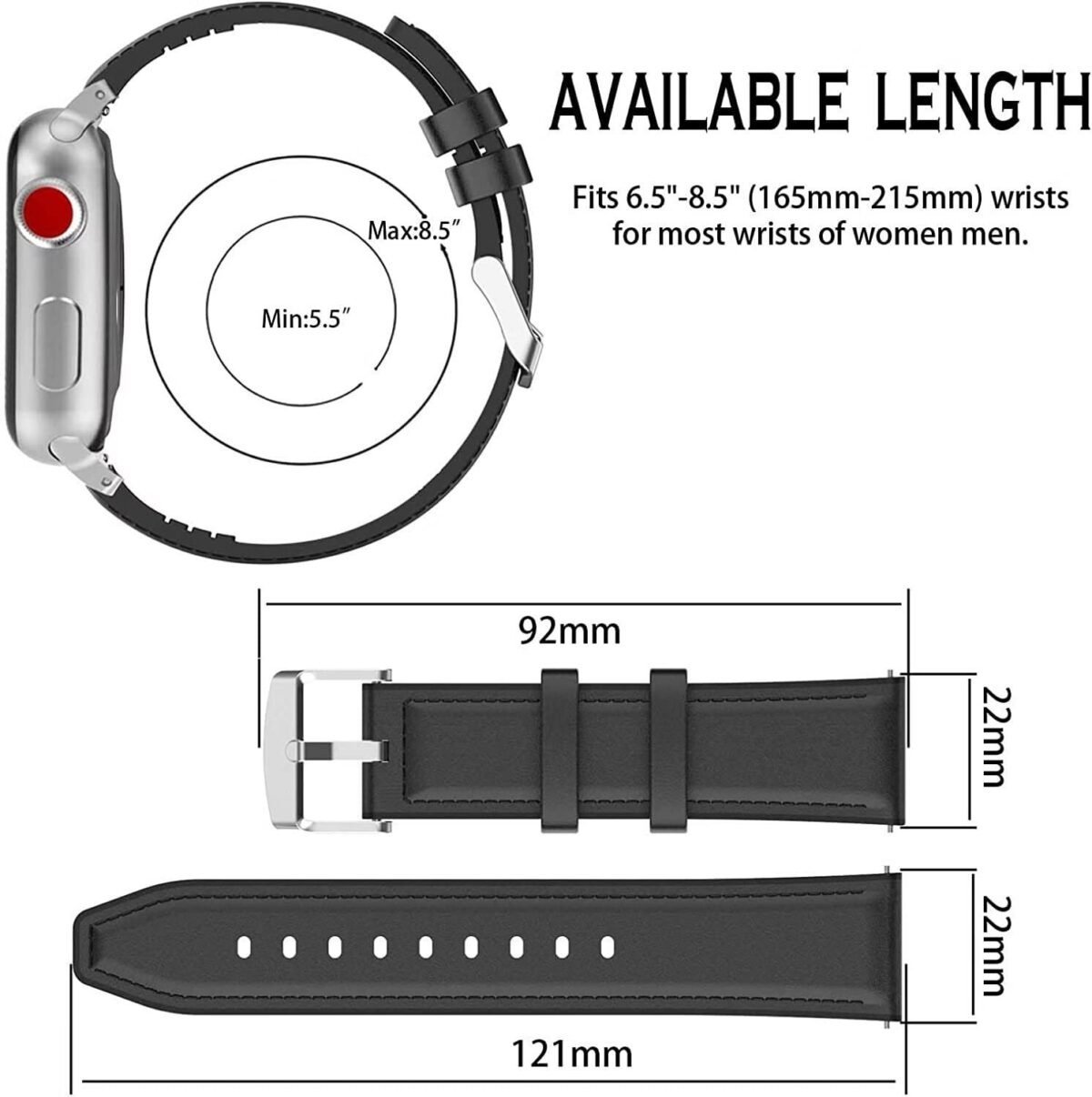 Priefy Sweatproof Leather Silicone Rubber Sports Replacement Straps With Metal Buckle Clasp Compatible With Apple Watch Strap