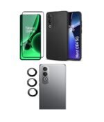 3 in 1 Combo Pack for OnePlus Nord CE 4 5G – Silicone Black (Back Cover + Camera Lens Protector + Tempered Glass)