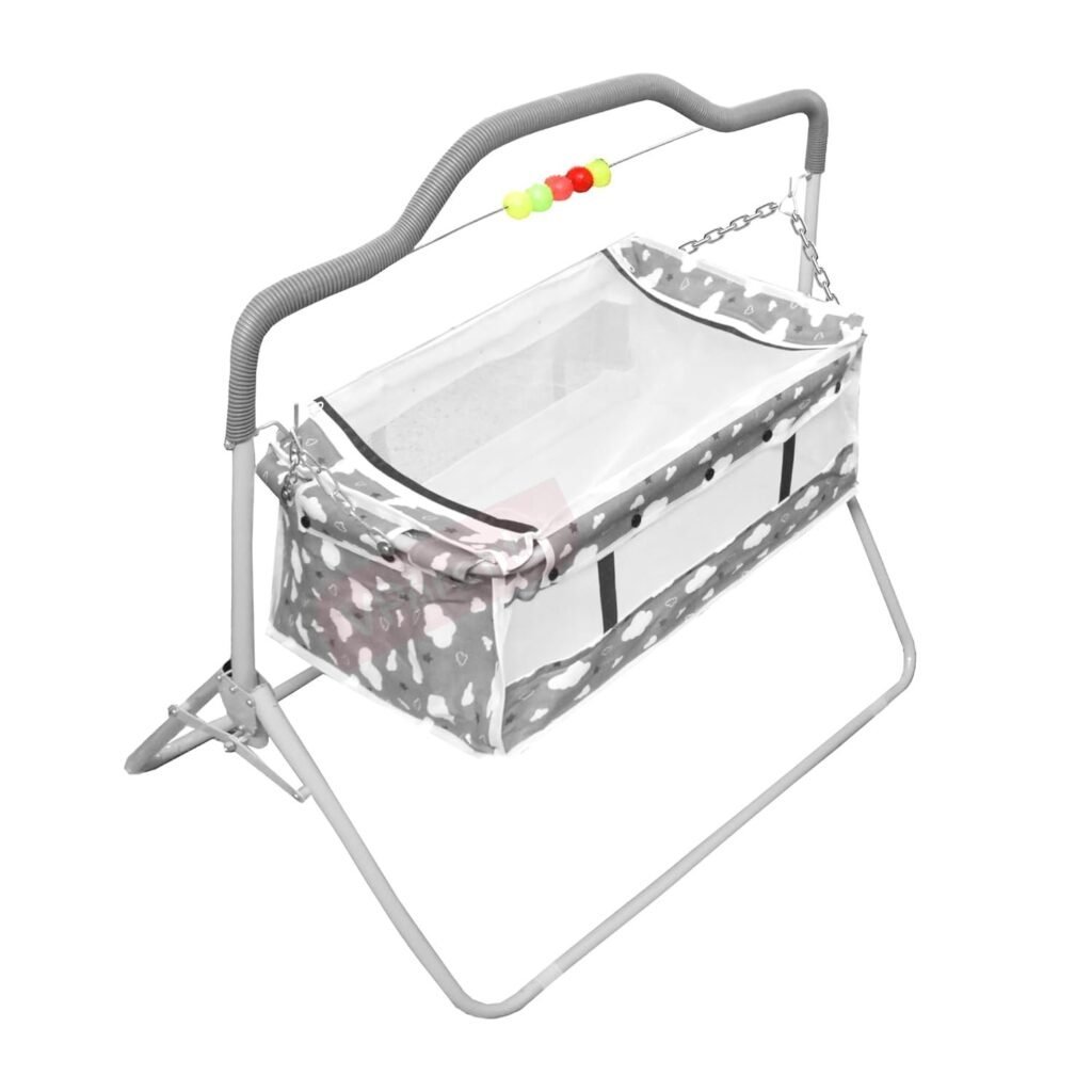 New Born Baby Crib Bassinet cot Swing Cradle Jhula Palna (Grey)