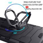 Armor Bumper Back Case Cover for OnePlus Nord CE 4 5G | Ring Holder & Kickstand in-Built | 360 Degree Protection Back Case Cover | (PC & TPU, Black)