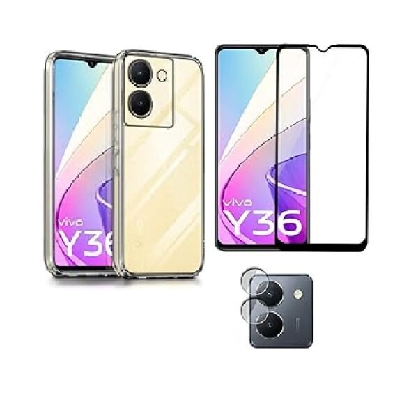 Vivo Y36 4G Transparent Soft TPU Back Case + HD Tempered Glass & Camera Lens Guard | Complete 3-in-1 Protection Pack