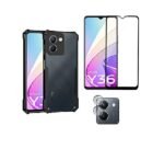 3-in-1 combo Pack Vivo Y36 4G Clear Eagle Back Cover with Shockproof Bumper-Edge + HD Tempered Glass & Camera Lens Guard |