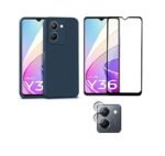 3-in-1 combo Pack Vivo Y36 4G (Blue) Back Case with Velvet Lining & Camera Protection + Tempered Glass + Lens Guard |
